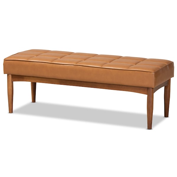 Baxton Studio Sanford Mid-Century Modern Tan Faux Leather and Walnut Brown Finished Wood Dining Bench 184-11348-Zoro - main